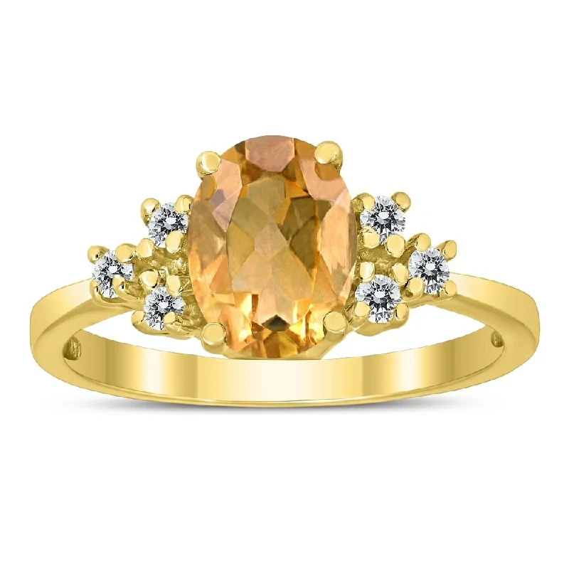 Women’s high-end rings-8X6MM Citrine and Diamond Regal Ring in 10K Yellow Gold