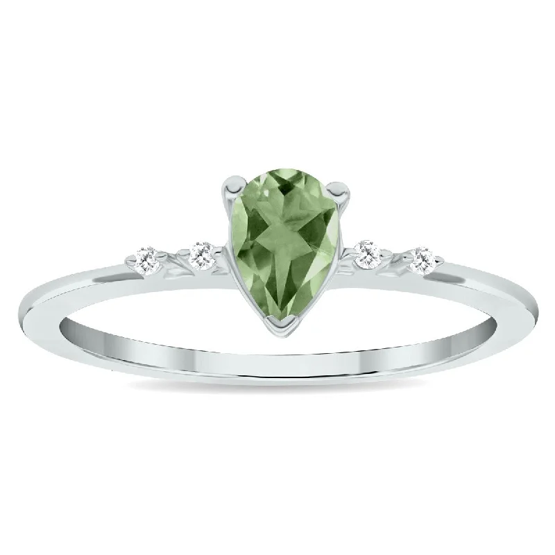 Women’s handmade rings-Women's Green Amethyst and Diamond Sparkle Ring in 10K White Gold