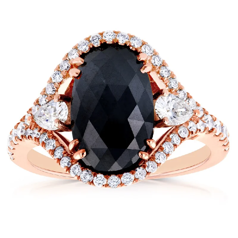 Women’s ring with emeralds-Annello by Kobelli 18k Rose Gold 3 7/8ct TDW Black and White Diamond Vintage Oval Ring