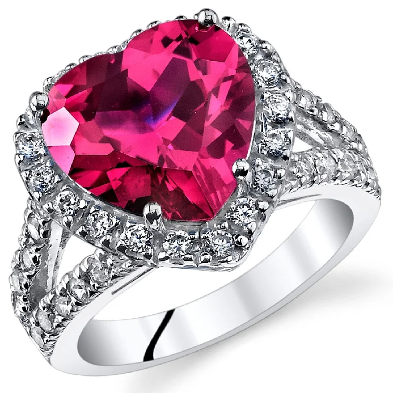 Women’s stacking rings-Sterling Silver 6.25 ct Created Ruby Birthstone Ring