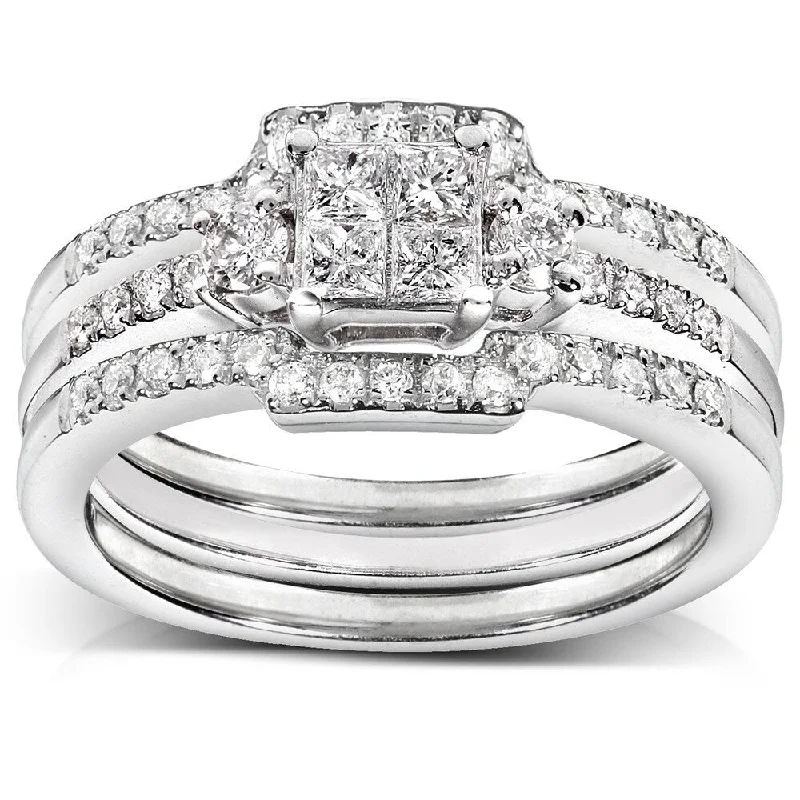 Women’s minimalist rings-Annello by Kobelli 14k White Gold 1/2ct TDW Diamond Bridal Ring Set