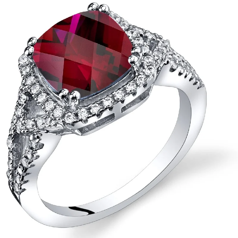 Women’s crystal rings-Sterling Silver 3 ct Created Ruby Cocktail Ring