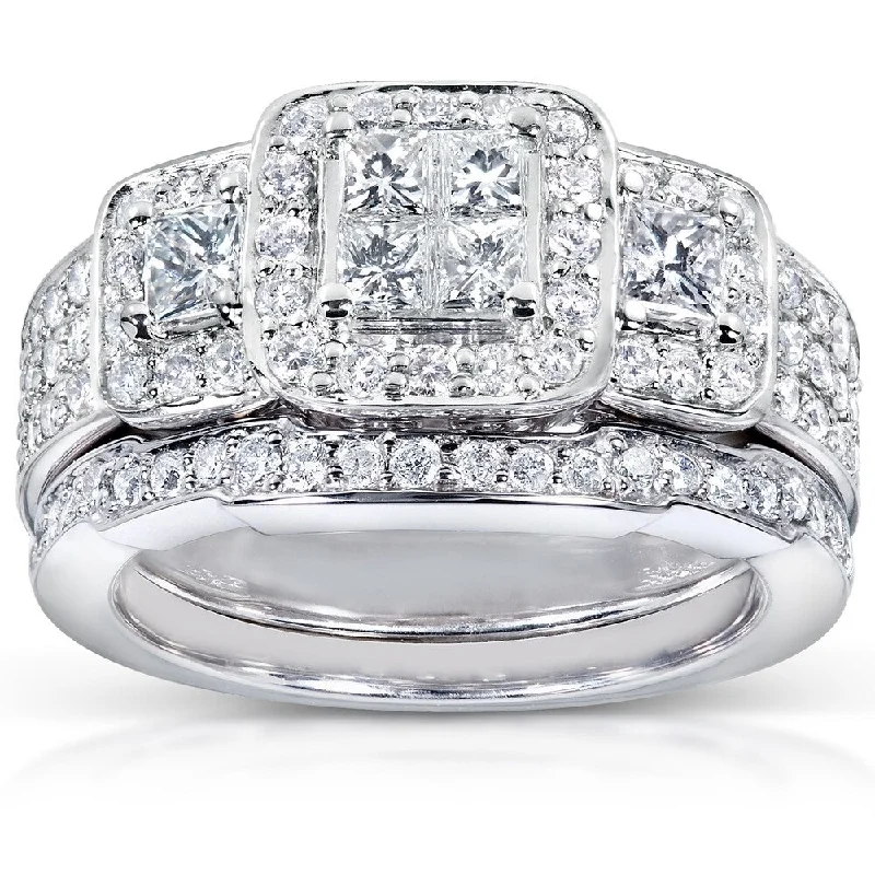 Women’s cocktail rings-Annello by Kobelli 14k White Gold 1 1/6ct TDW Diamond Bridal Ring Set