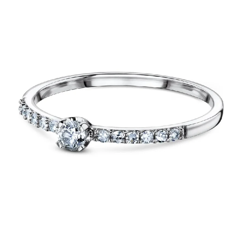 Women’s eternity rings-Annello by Kobelli 10k White Gold 1/16ct.tw Low Petite Diamond Promise Ring