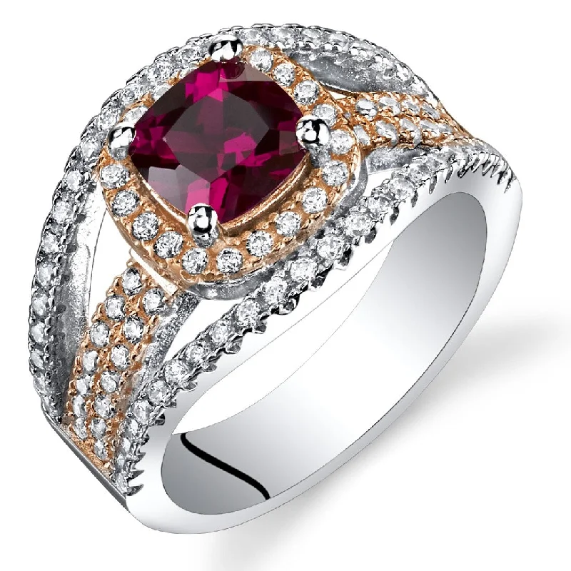 Women’s fashion rings-Rose Tone Sterling Silver 1.25 ct Created Ruby Ring