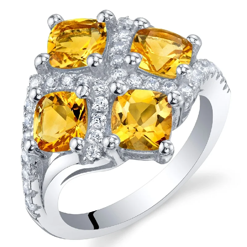 Women’s large rings-Sterling Silver 2 ct Citrine Birthstone Ring