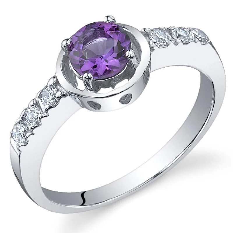 Women’s ring with emeralds-Sterling Silver 0.5 ct Amethyst Birthstone Ring