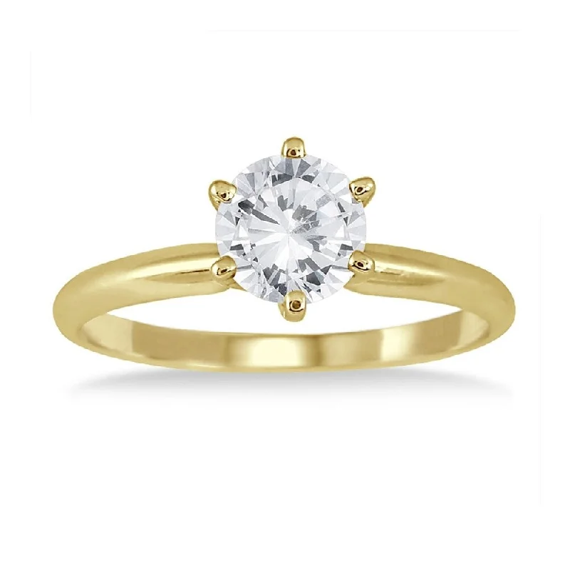 Women’s large rings-AGS Certified 3/4 Carat Round Diamond Solitaire Ring in 14K Yellow Gold (I-J Color, I2-I3 Clarity)