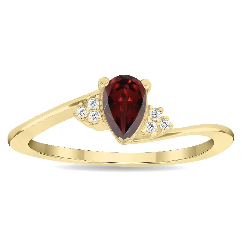 Women’s gemstone rings-Women's Pear Shaped Garnet and Diamond Tierra Ring in 10K Yellow Gold