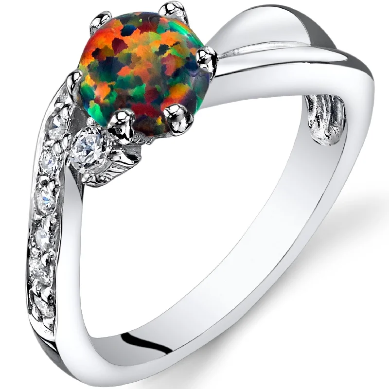 Women’s cubic zirconia rings-Sterling Silver 0.5 ct Black Opal Ring