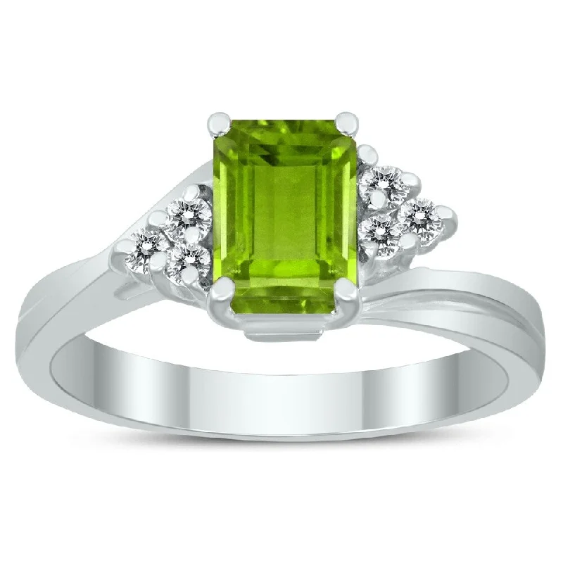 Women’s vintage style rings-7X5MM Peridot and Diamond Twist Ring in 10K White Gold