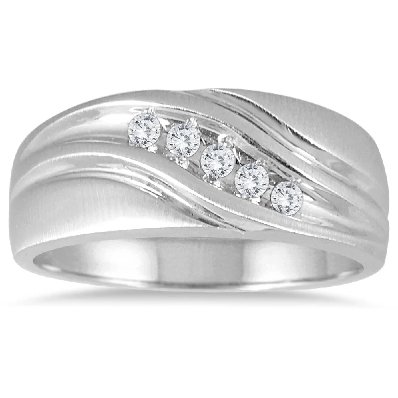 Women’s elegant rings-1/3 Carat TW Five Stone Diamond Men's Ring in 10K White Gold