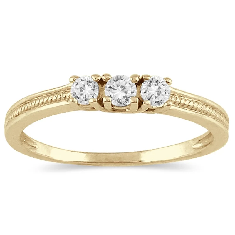 Women’s stacking wedding rings-Marquee 1/4 Carat TW Diamond 3 stone Ring in 10K Yellow Gold