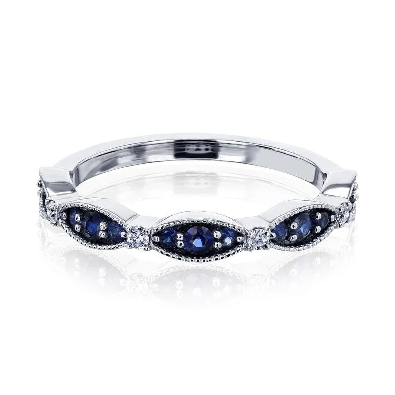 Women’s wedding sets-Annello by Kobelli The Sapphire Eyelet 14k White Gold Diamond Accented Floral Spring Band (GH/SI)