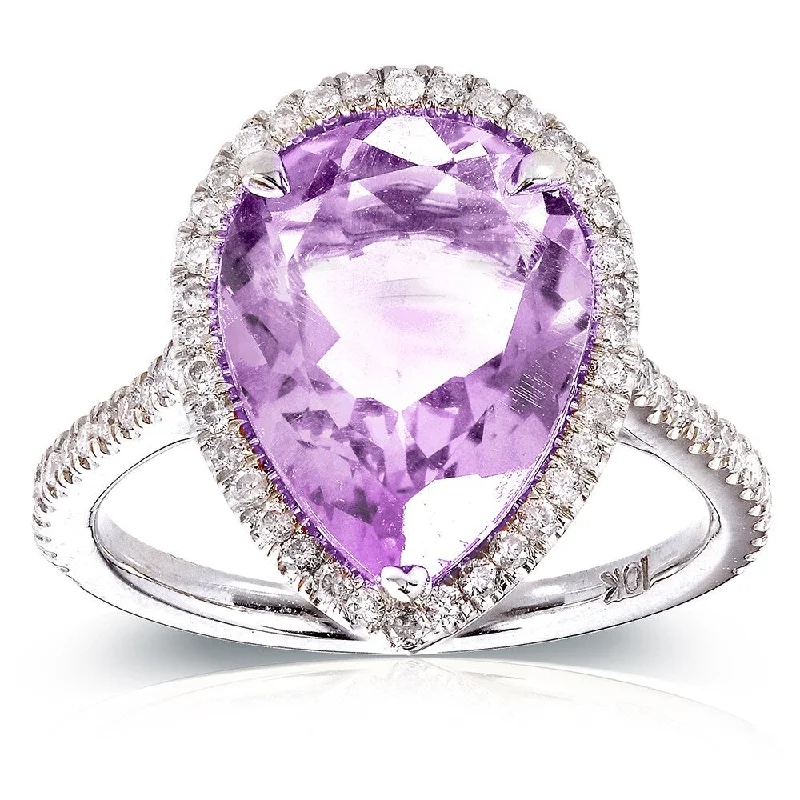 Women’s cubic zirconia engagement rings-Annello by Kobelli 10k White Gold Pear-shape Lavender Amethyst and 1/3ct TDW Diamond Halo Ring