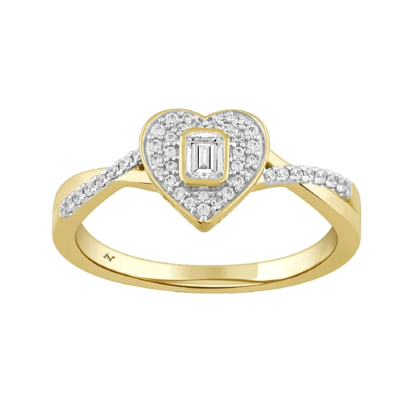 Women’s classic rings-LADIES RING 0.25CT ROUND/EMERALD DIAMOND 10K YELLOW GOLD