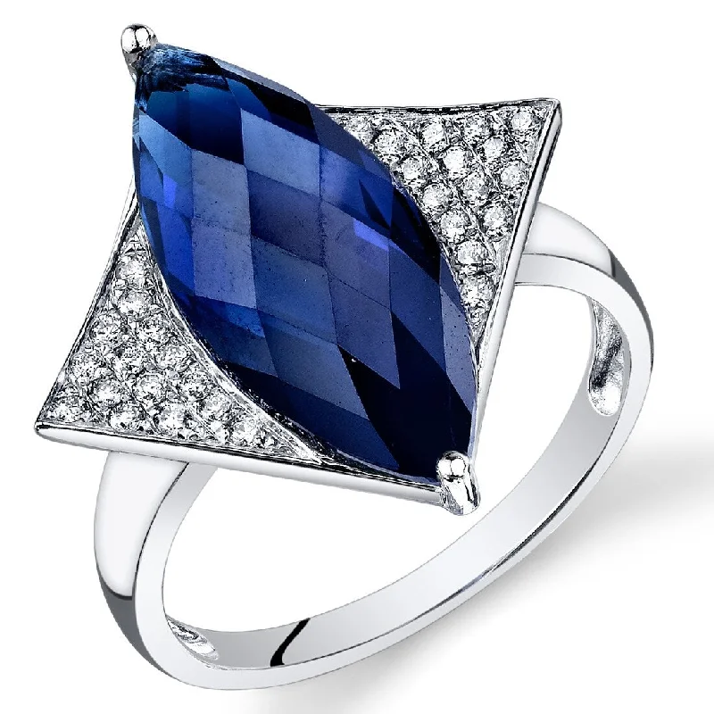 Women’s unique wedding rings-14k White Gold 7ct Created Blue Sapphire and Diamond Ring