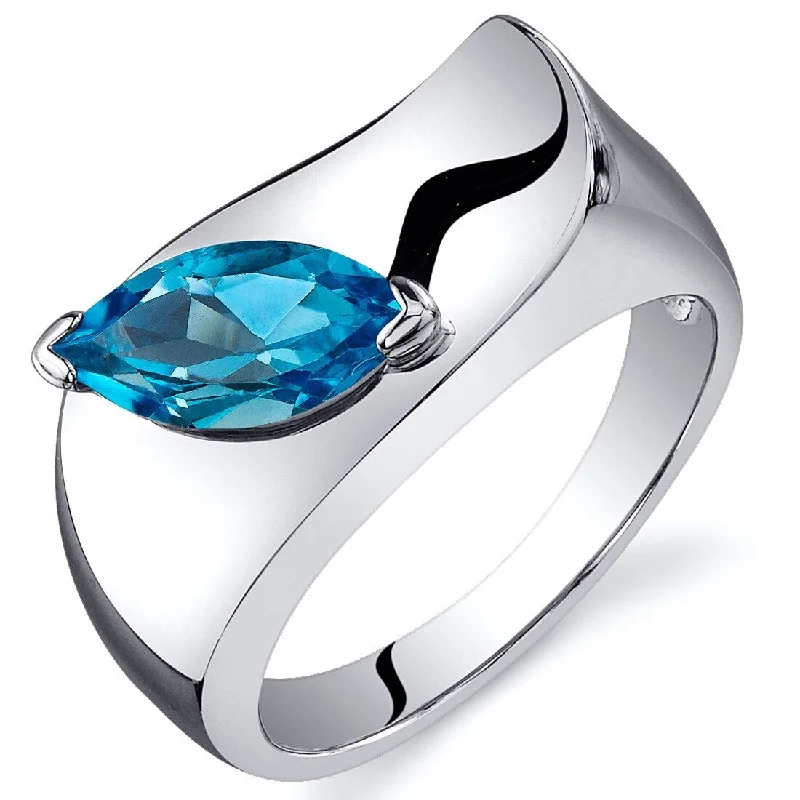 Women’s stylish wedding rings-Sterling Silver 1 ct Swiss Blue Topaz Solitaire Ring