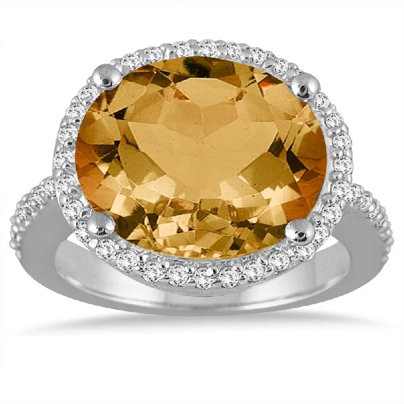 Women’s sapphire rings-8 Carat Oval Citrine and Diamond Ring in 14K White Gold