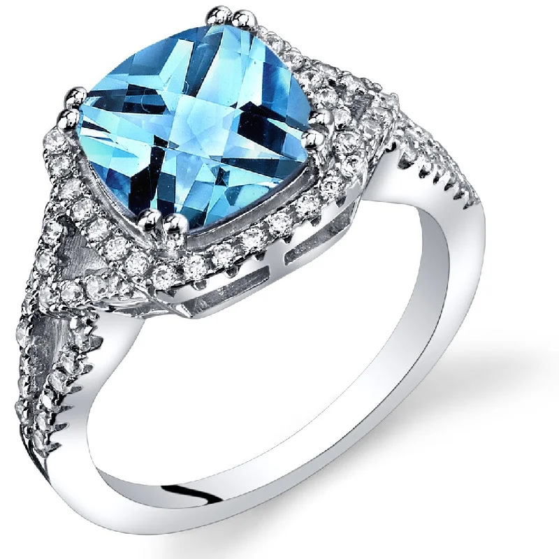 Women’s infinity engagement rings-Sterling Silver 2.25 ct Swiss Blue Topaz Cocktail Ring