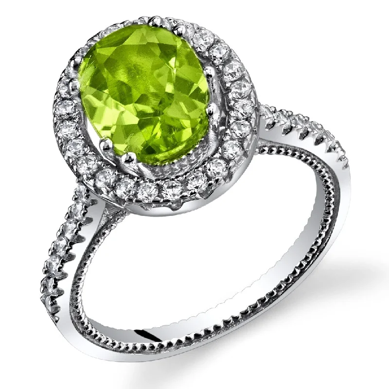 Women’s wedding bands-Sterling Silver 2 ct Peridot Halo Ring