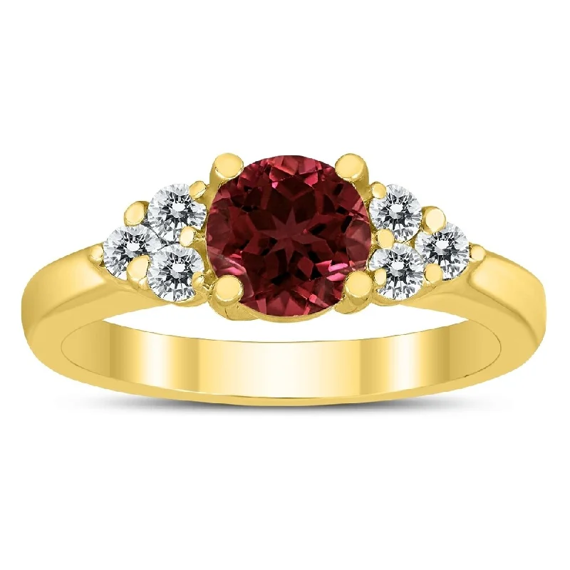 Women’s birthstone rings-6MM Garnet and Diamond Cynthia Ring in 10K Yellow Gold