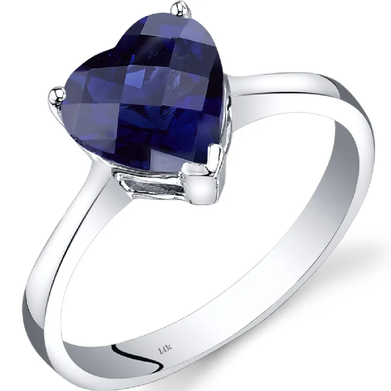 Women’s personalized rings-14k White Gold 2.5ct Created Blue Sapphire Ring