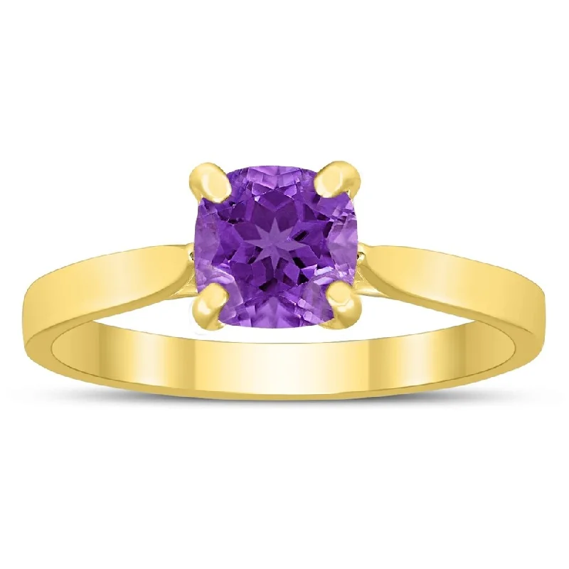 Women’s sapphire rings-Square Princess Cut 6MM Amethyst Solitaire Ring in 10K Yellow Gold