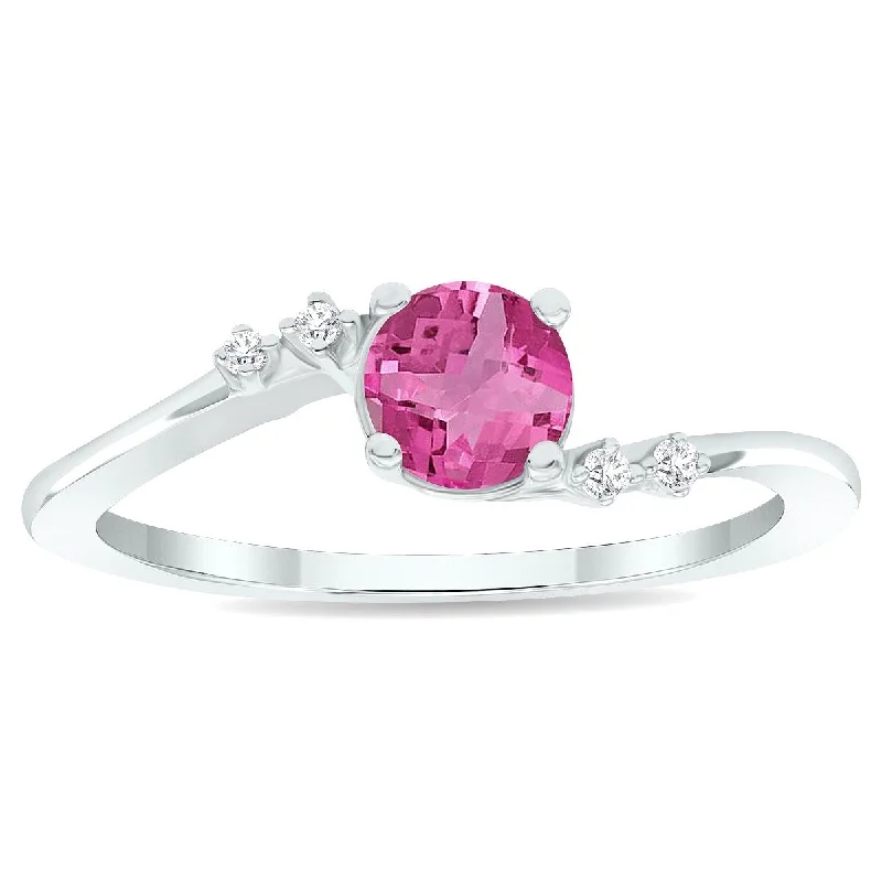 Women’s sterling silver rings-Women's Pink Topaz and Diamond Tierra Ring in 10K White Gold