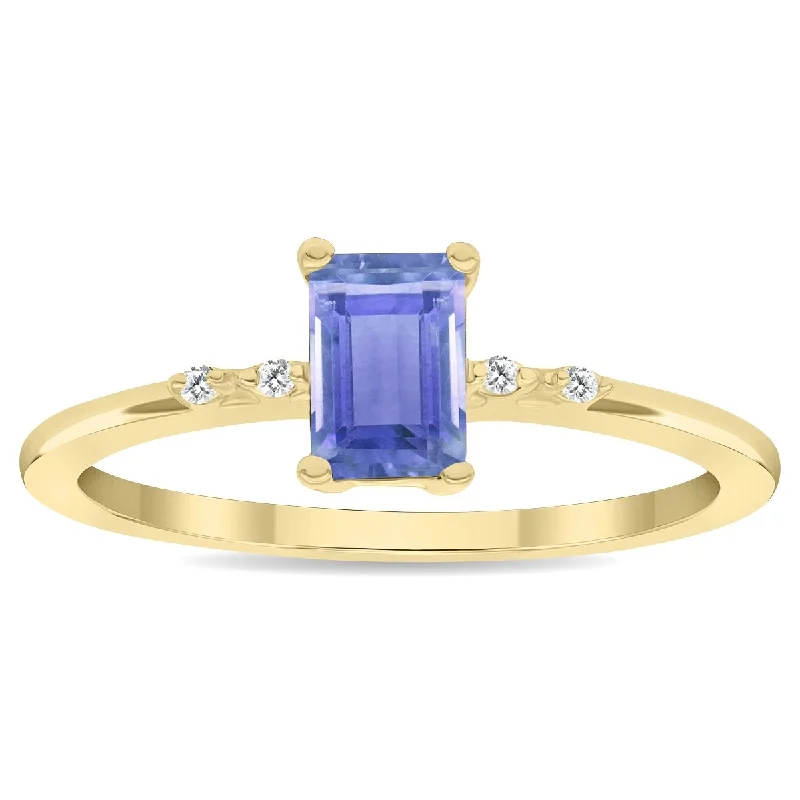 Women’s wedding ring sets-Women's Emerald Cut Tanzanite and Diamond Sparkle Ring in 10K Yellow Gold