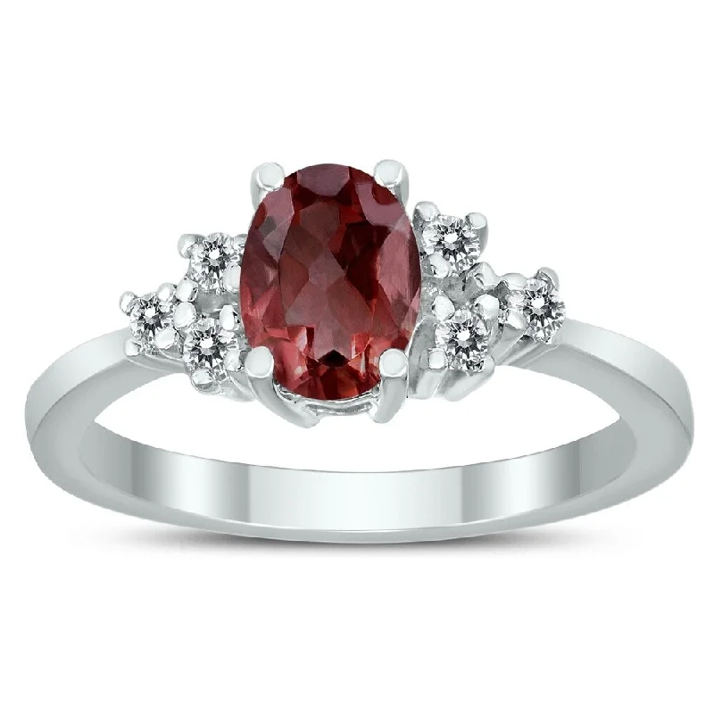 Women’s colorful gemstone rings-7X5MM Garnet and Diamond Regal Ring in 10K White Gold