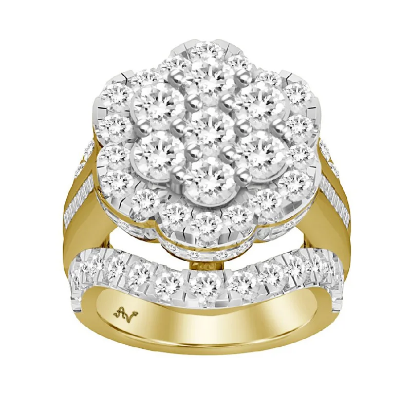 Women’s solid gold rings-LADIES RING 5.00CT ROUND/BAGUETTE DIAMOND 10K YELLOW GOLD