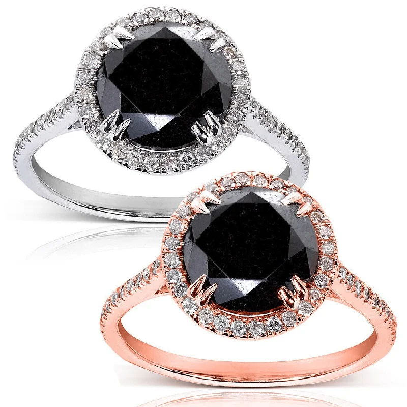 Women’s solitaire rings-Annello by Kobelli 14k Gold 3 7/8ct TDW Black and White Diamond Halo Ring