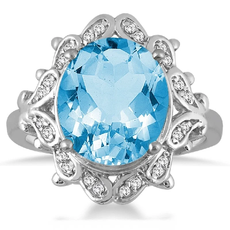 Women’s statement engagement rings-5 Carat Blue Topaz and Diamond Ring in 10K White Gold