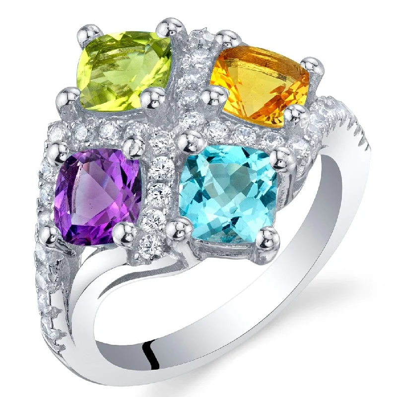 Women’s gemstone rings-Sterling Silver 2.25 ct Mutli-Birthstone Ring