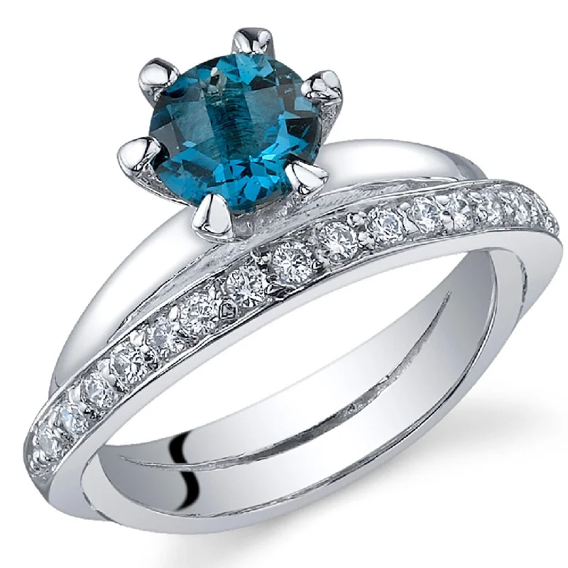 Women’s unique wedding rings-Sterling Silver 1 ct London Blue Topaz Birthstone Ring