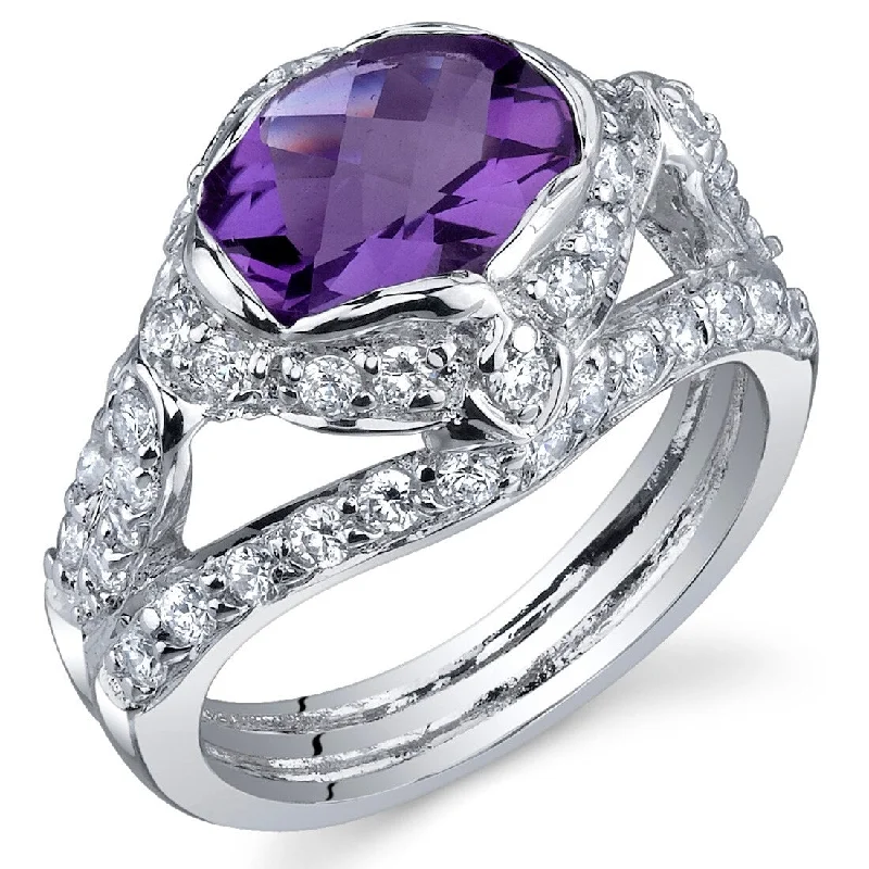 Women’s two-tone rings-Sterling Silver 1.5 ct Amethyst Birthstone Ring