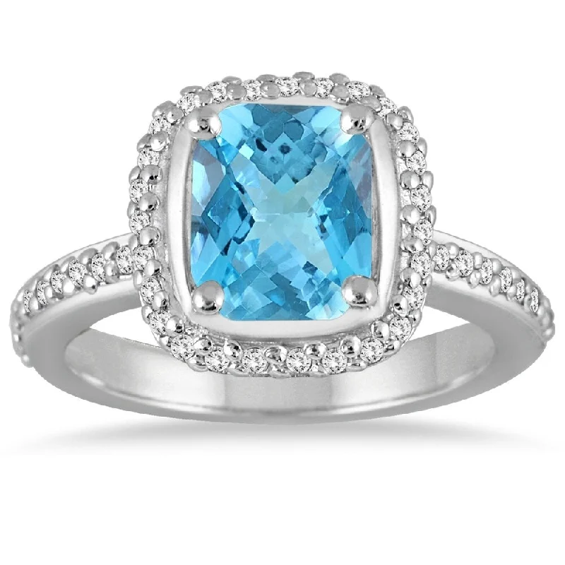 Women’s custom-designed rings-Radiant Cut Blue Topaz and Diamond Ring in 14K White Gold