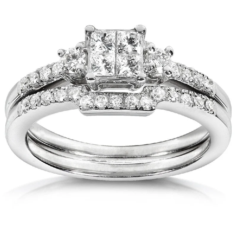 Women’s art deco rings-Annello by Kobelli 14k White Gold 1/2ct TDW Diamond Bridal Ring Set