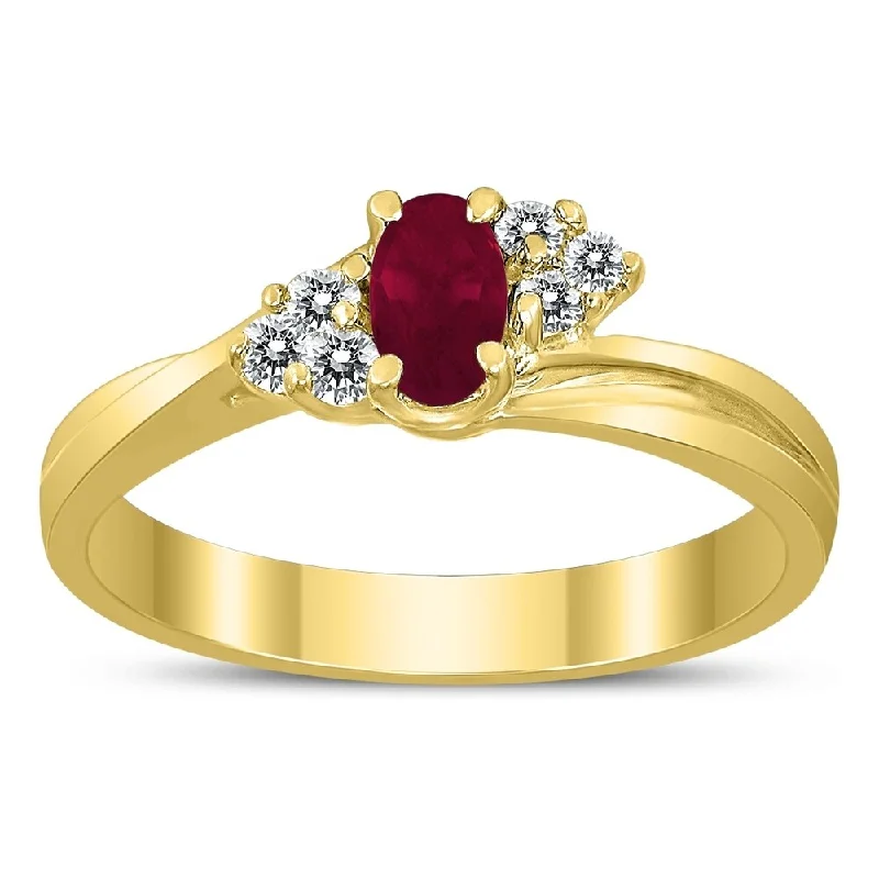 Women’s square rings-5X3MM Ruby and Diamond Twist Ring in 10K Yellow Gold