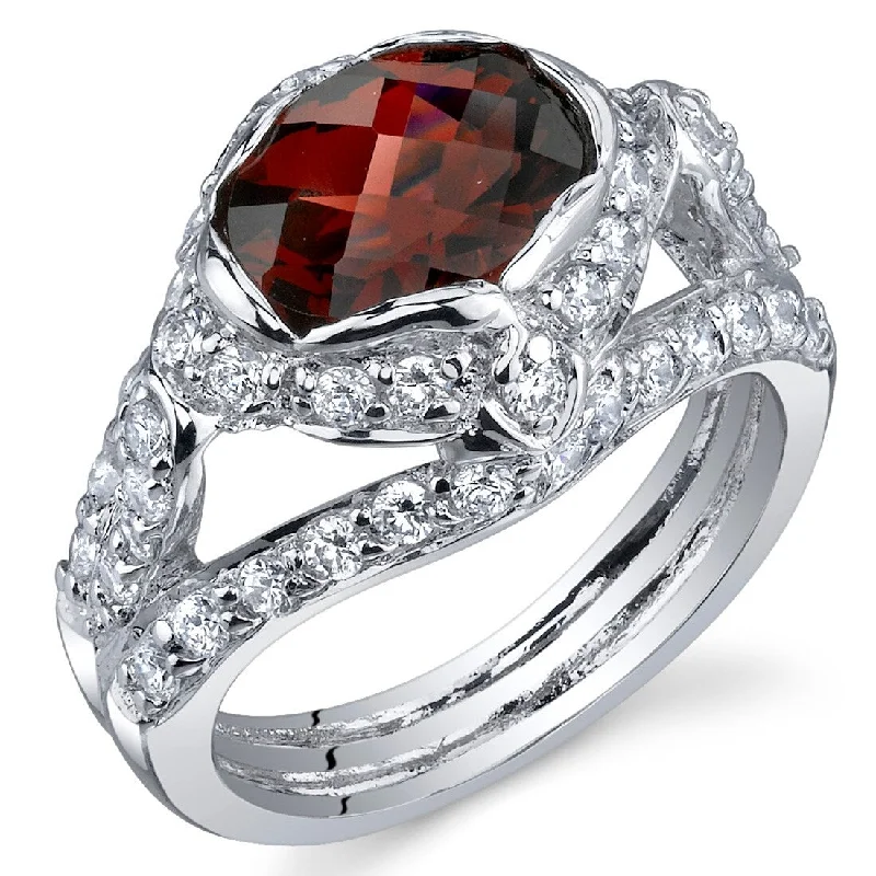 Women’s gemstone engagement rings-Sterling Silver 2.25 ct Garnet Birthstone Ring