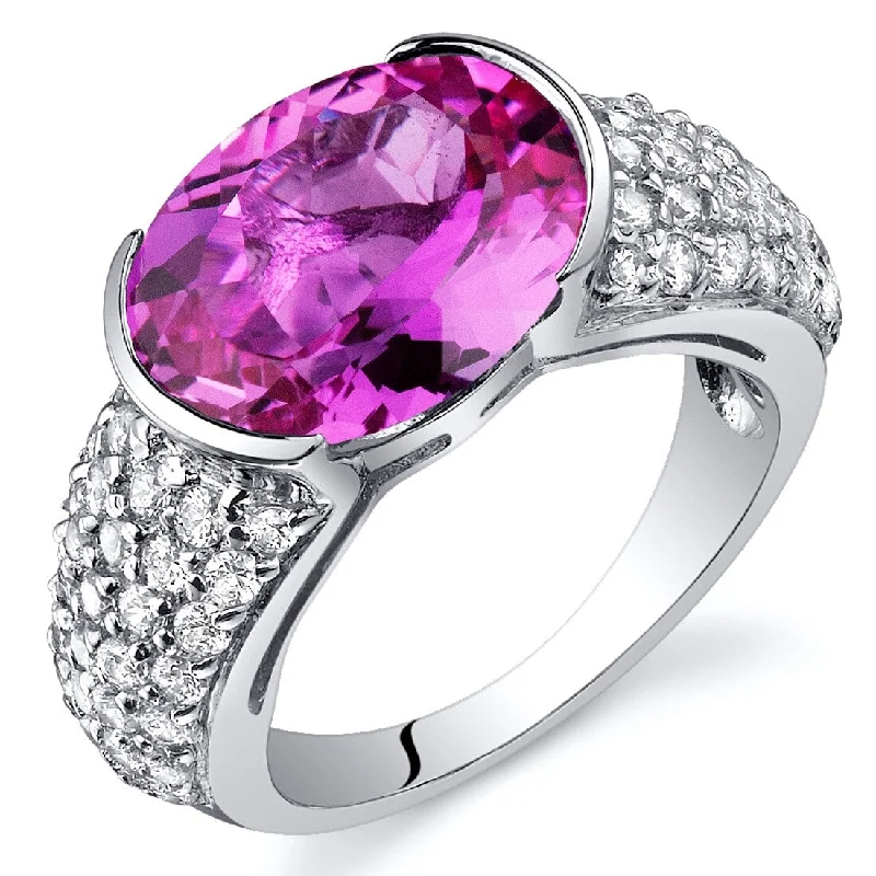 Women’s vintage rings-Sterling Silver 6.25 ct Created Pink Sapphire Birthstone Ring