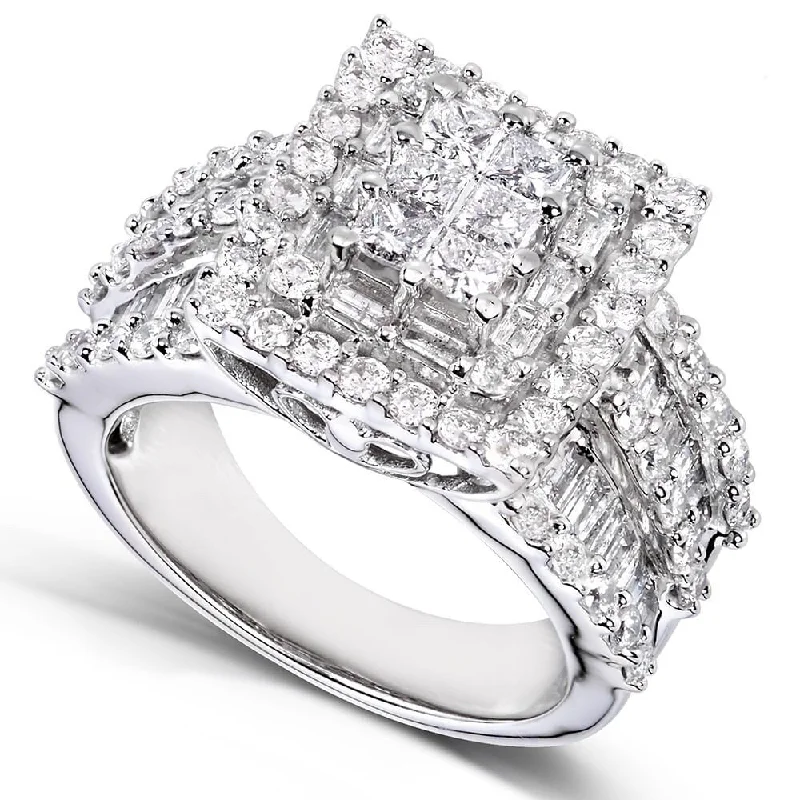 Women’s eternity rings-Annello by Kobelli 2ct TDW Princess Diamond Square Frame Cluster Ring