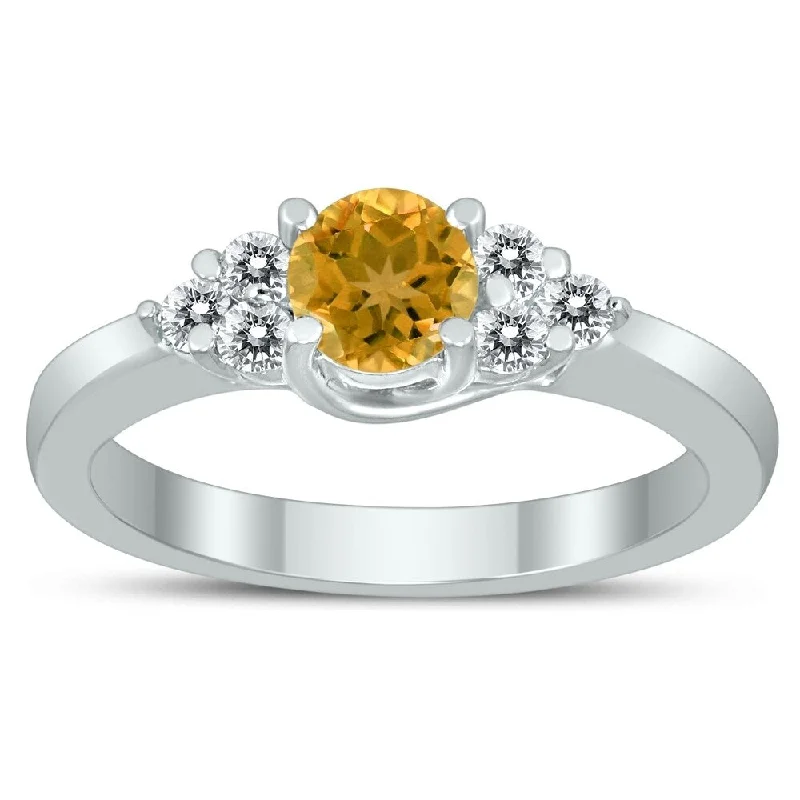 Women’s ring with emeralds-5MM Citrine and Diamond Cynthia Ring in 10K White Gold