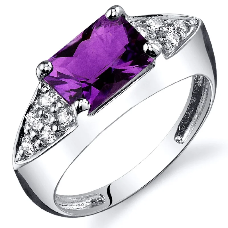 Women’s rose gold engagement rings-Sterling Silver 1.25 ct Amethyst Birthstone Ring