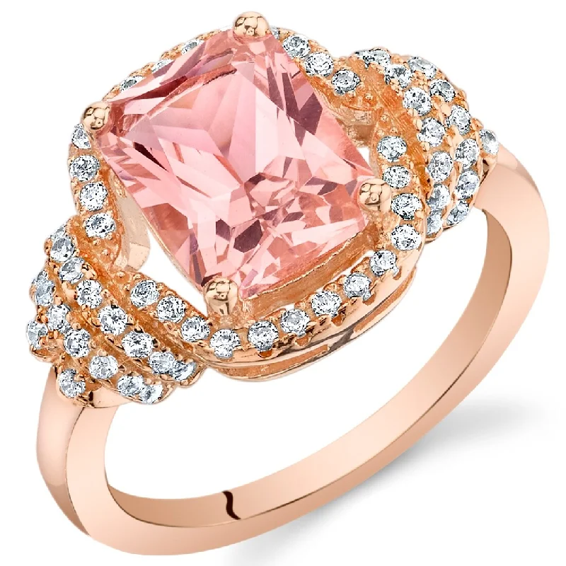 Women’s adjustable gemstone rings-Rose Tone Sterling Silver 2.75 ct Created Morganite Ring