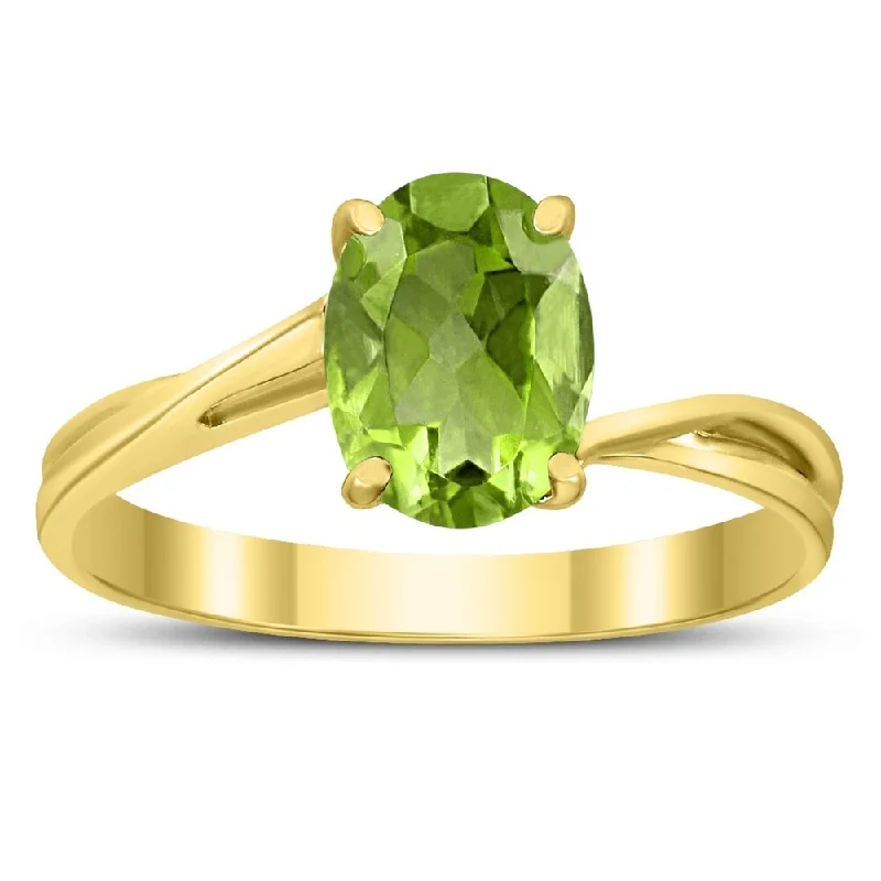 Women’s infinity engagement rings-Solitaire Oval 8X6MM Peridot Gemstone Twist Ring in 10K Yellow Gold