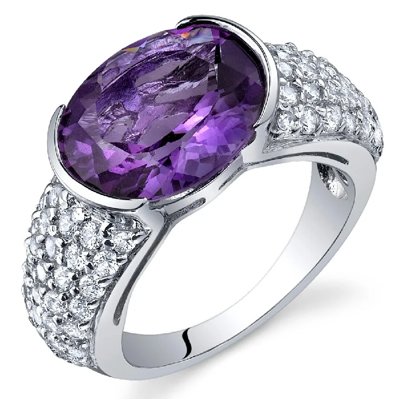 Women’s men’s rings for women-Sterling Silver 4 ct Amethyst Birthstone Ring