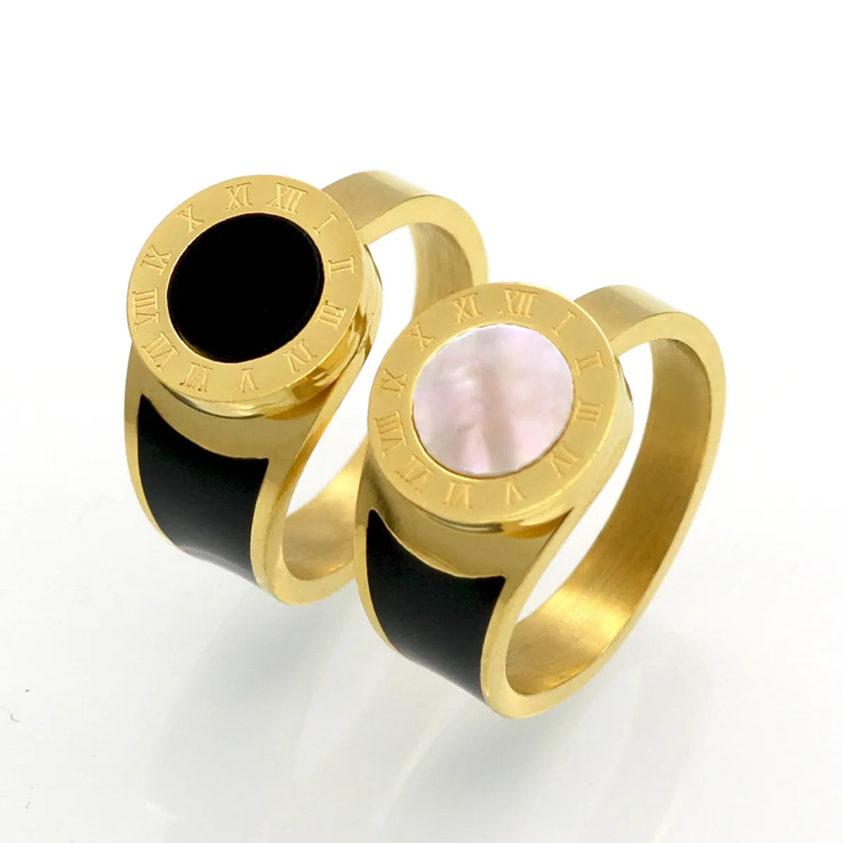 Women’s polished rings-Fashion Round Number Titanium Steel Inlay Shell Rings