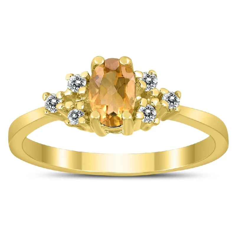 Women’s wedding sets-6X4MM Citrine and Diamond Regal Ring in 10K Yellow Gold